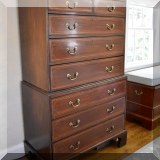 F30. 8-Drawer antique tall boy dresser. 71”h x 44”w x 23”d - $975